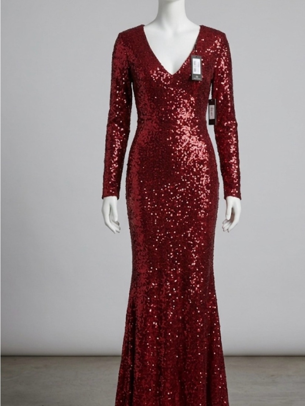 Lulu's Burgundy Sequin Long-Sleeve V-Neck Gown
